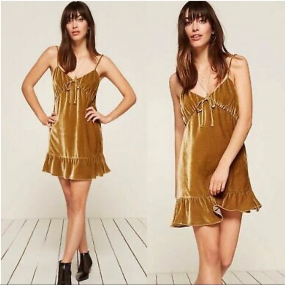 Reformation Dress Polly Dress in Gold Silk Velvet XS New NWT - Picture 10 of 10